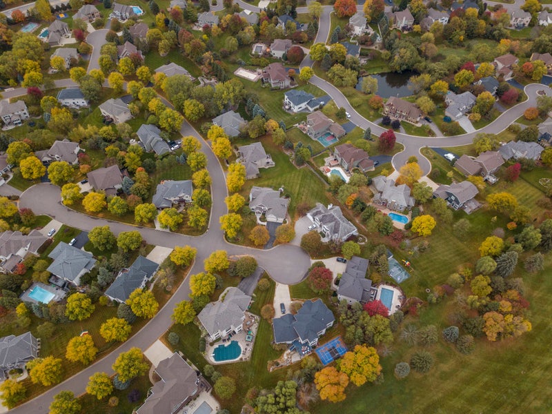 Aerial view of neighborhood in Plymouth, MN