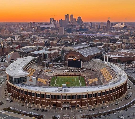 Huntington Bank Stadium at sunset, Minneapolis