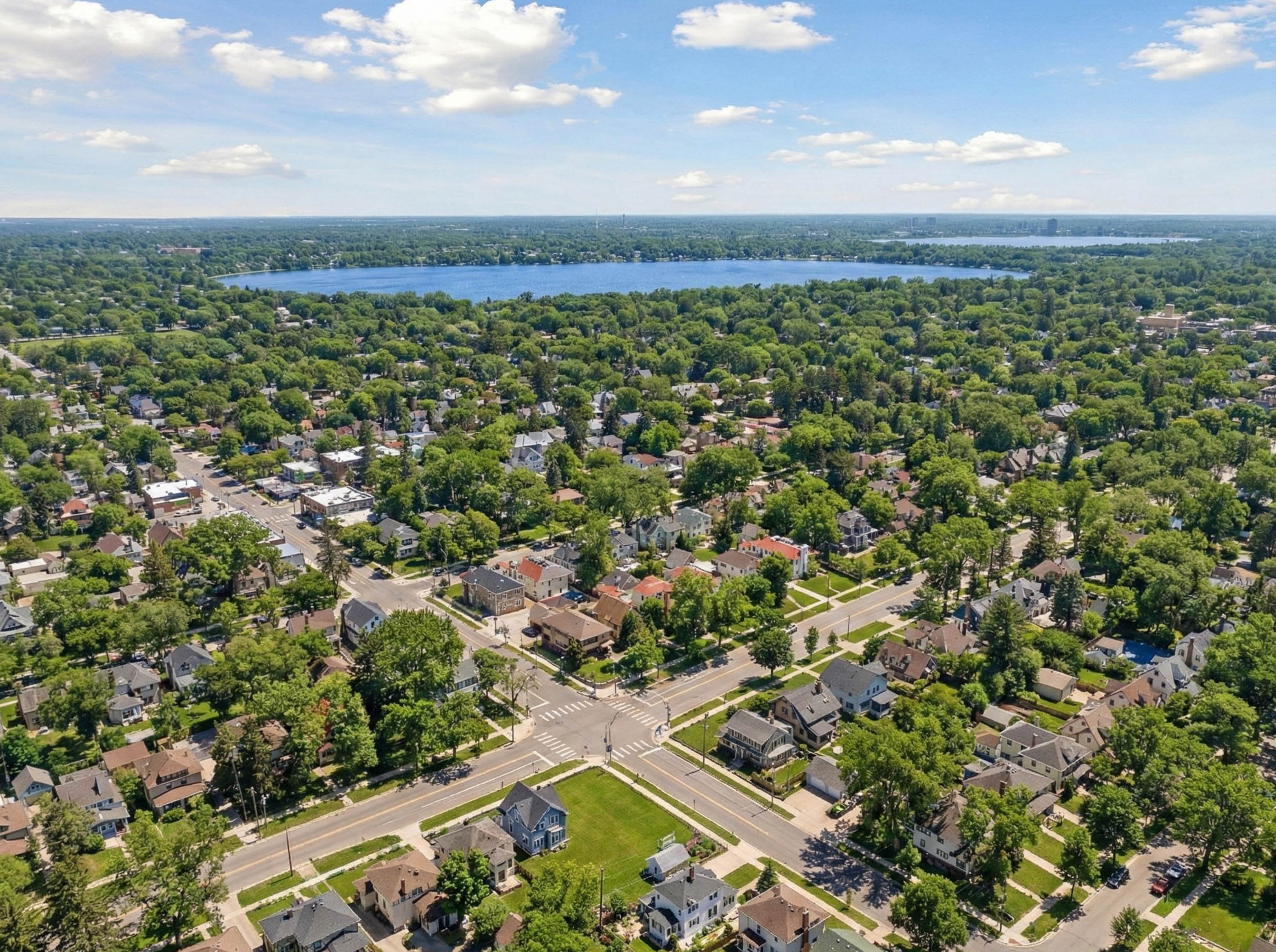 Aerial view of the 50th and Lyndale intersection in Tangletown, Minneapolis